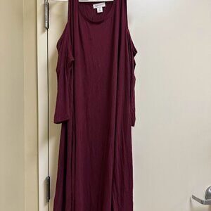 S75 - Style & Co Swing Dress Maroon Cold Shoulder 3 4 Sleeves 3x 22 24